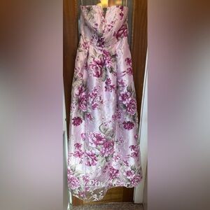 BHLDN Anthropologie Merritt Purple Floral Textured Strapless Evening Gown-L